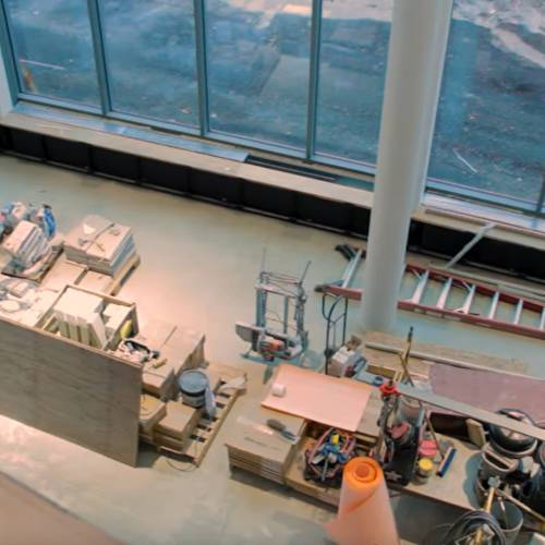 Looking down on work area